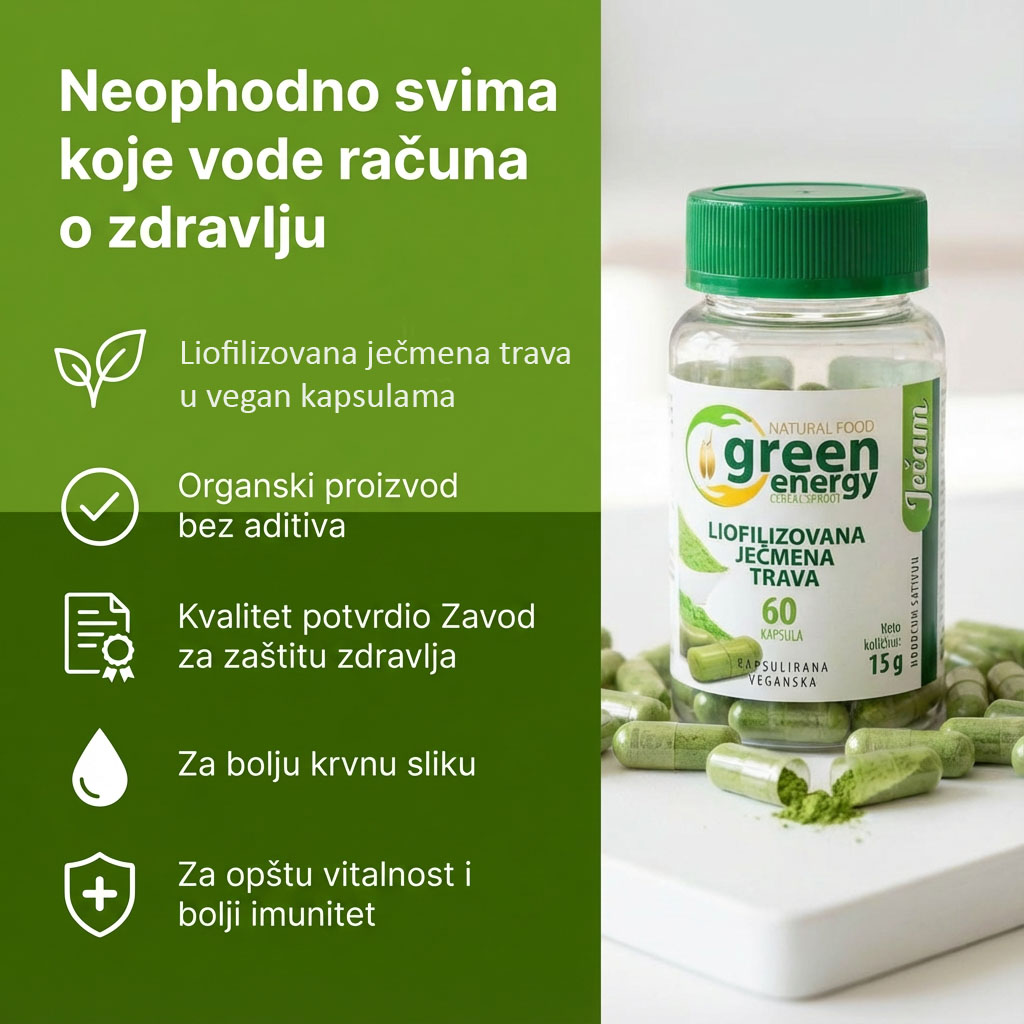 Liofilizovana ječmena trava u kapsulama, pakovanje od 60 kom - Slika 2
