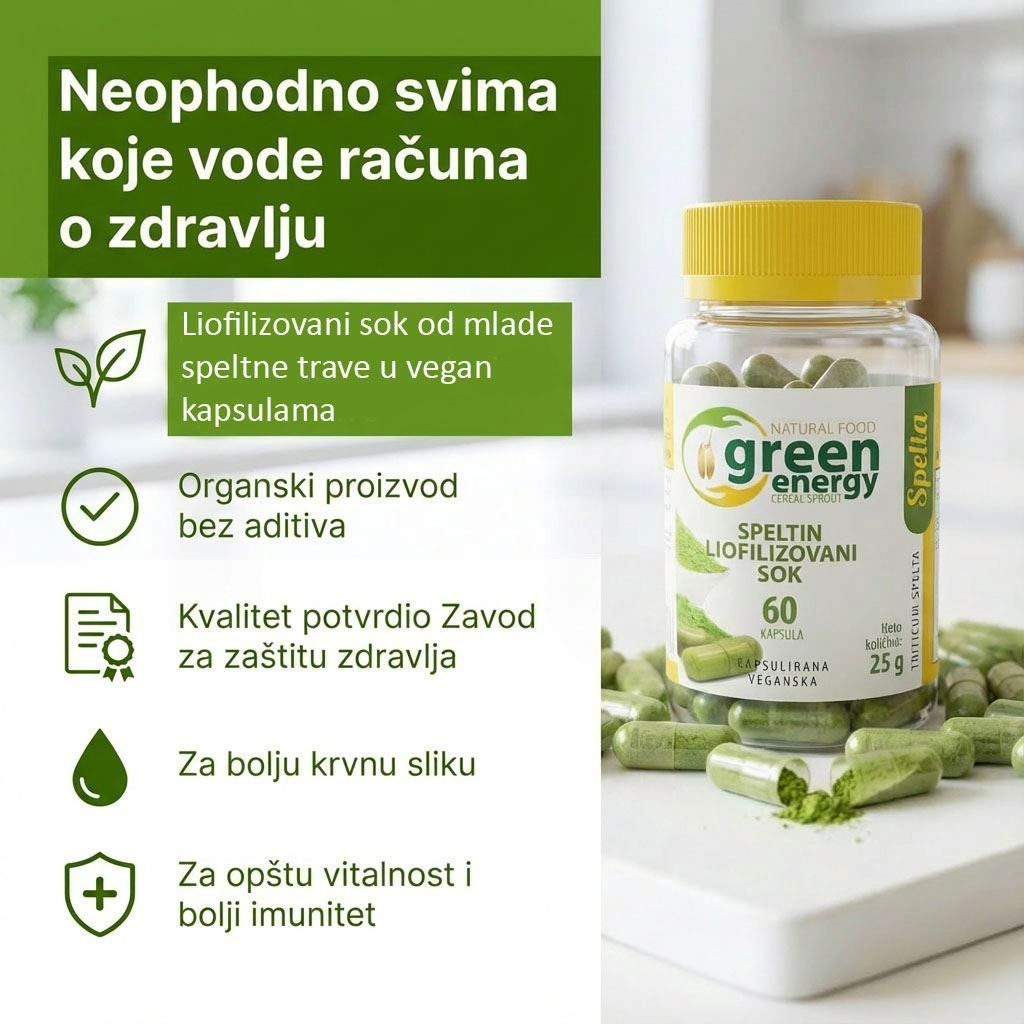 Liofilizovani sok speltne trave - kapsule 60 kom - Slika 2